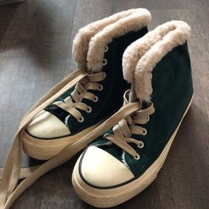 Converse Green Velvet High Top Sneakers